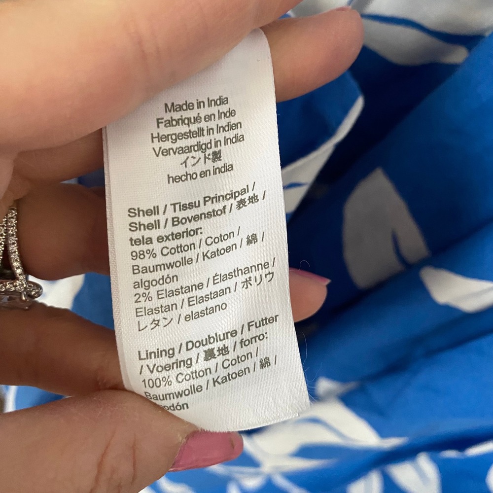 J.Crew One-Shoulder Midi Dress Womens 10 Blue White Floral Ruffle Hawaiian Beach - Picture 7 of 12